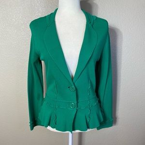Nine West Stitch Lettuce Hem Work Kelly Green Knit Blazer Jacket
